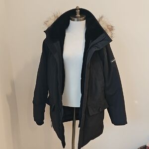 Abercrombie Black Ultra  Parka with Fur Trim Hood